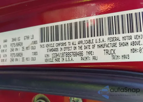 2009 Dodge Ram 1500 Slt from USA, damaged, VIN 1D3HV18T89S768486